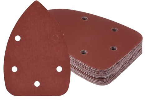 Kozelo 25pcs Mouse Sander Detail Sandpaper - [2000 Grit, 3.5 x 5.5] Triangle Hook and Loop Assorted Sanding Pads Sheet for Wood Furniture Polishing Use | 5 Hole, Aluminum Oxide