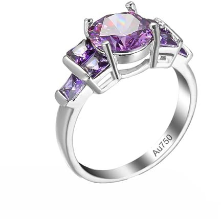 KnSam Echte Goldschmuck Freundschaftsringe 18K Weiß Gold, Amethyst Elegant 4 Klauen Verlobungsring Lila, Au750 Gold Ring mit Amethyst, Gr.65 (20.7)