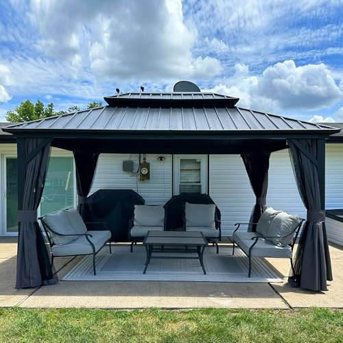PURPLE LEAF Pavillon 3 x 4.25 m Seitenteilen Alu Rahmen Basisch, Grau | Stabiler Aluminiumrahmen, Rostfreies Metalldach, Abnehmbare Waschbare Doppellagige Seitenwände, Dekorative Haken, für Garten