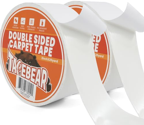 TAPEBEAR Nastro Biadesivo Per Tappeti 50mm x 18M, Extra Forte Biadesivo per Moquette, Senza Residui, Rimovibile, Nastro Adesivo Per Tappeti, 2 Rotoli
