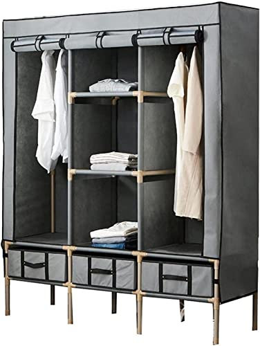 LAMEDOAT Tragbarer Kleiderschrank, Stoffgarderobe, Kleiderschrank zum Aufhängen von Kleidung, doppelter großer Stoff, einfacher Kleiderschrank, Stoff, 140 x 50 x 175 cm, tragbarer Kleiderschrank/a