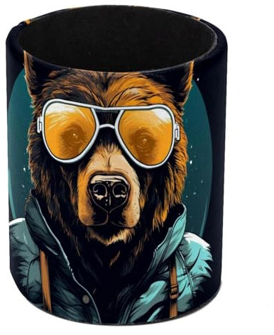 Bear Retro Moon Blue Desk Pen Holder Pencil Pen Desk Organizers, Pencil Holder Pencil Case Cup Pencil Bag for Desk Office Pen Case for School, Kids