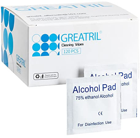 120 Stück Reinigungstücher Kleine Größe 6 cm x 6 cm - Greatril Alco Reinigung tücher mit Reisegröße Einzeln Verpackt für Hörgeräte Unterwegs/Handy/iPad/Maus/Türgriff/Brille/Tablet/Computer/Laptop