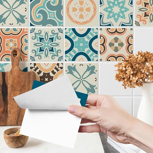 Muralo 24 Stück Fliesenaufkleber marokkanisches Mosaik - 15x15 cm | Klebefliesen, Selbstklebende Fliesen, Mosaikfliesen - ideal für Küche, Bad und Flur, Küchenrückwand, einfach anzubringen