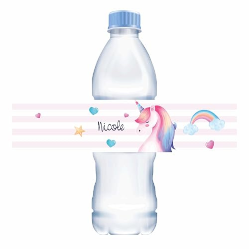 FERDINANDO FAMA' 32 Etichette per Bottiglie d'Acqua Compleanno Bambini, Adesivi Personalizzati con Decorazioni per Bottiglie Primo Compleanno e Feste pz 32 (unicorno)