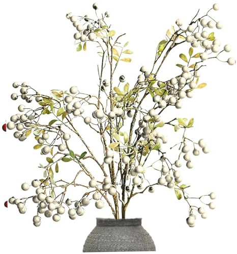 Gefälschte Beeren 3pcs Künstliche Beerenstämme 27,6 Zoll lebensechte rote Beeren -Picks mit grünen Blättern Künstliche Beerenpflanzen Tisch Herzstück für Weihnachtsbaum Hochzeitsurlaub Dekor Weiß