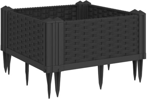 Blumenkasten mit Erdspießen, ohne Boden Garten Hochbeet Pflanzkasten Kräuterbeet Anzuchtbeet zum Bepflanzen Blumenbeet Pflanzkübel Pflanztrog für Balkon, Schwarz 42,5x42,5x28,5 cm PP