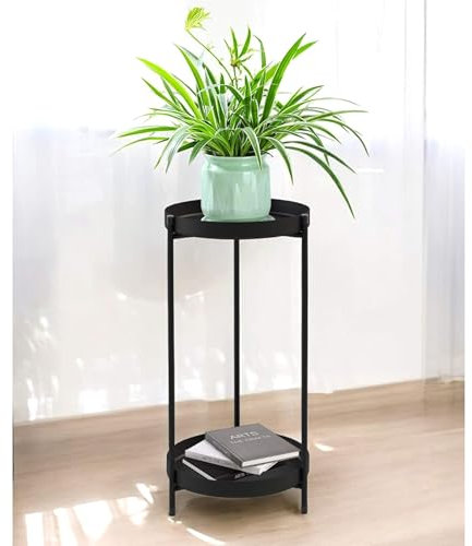 DanDiBo Blumenständer Metall Schwarz Rund 2 Etagen 52 cm 96583 Beistelltisch Blumenhocker Pflanzenständer Design Modern Pflanzenhocker