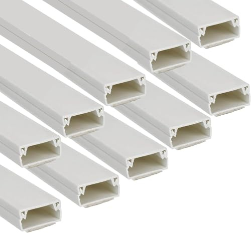 Jandei - Lot de 10 gouttières adhésives blanches pour câbles PVC. Organisation et protection du câblage 40 cm Longueur (4 mètres) (10 x 20 mm)