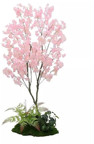 XMWOEIX Künstlicher Baum, Kunstpflanzen, Blumen als Frühlingsdekoration für draußen, nahezu natürlicher Kunstbaum mit Kirschblüten und grünem Moos, Topf mit Kunstpflanzen (H 140 cm)