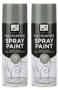 DIOXSTAR Grey Primer Spray Paint, Matt Finish, Fast Drying, Non-Cracking, Suitable for Wood, Plastic and Metal, Indoor and Outdoor Use, Easy to Use, 400ml (2 PCS)