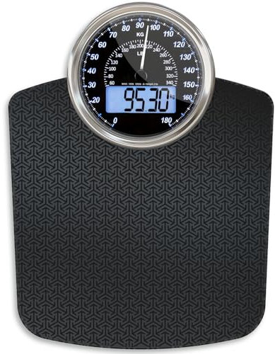 Adamson Hybrid + 2-in-1 Digitale & Analoge Körperwaage bis 180 kg + Dickes Hartglas + Extra Große Anzeige + Einfach Ablesbare Digitale Personenwaage+ NEU + Schwarze Matrix