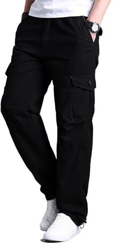 OlmecsHKEU Pantalon Cargo Homme avec Poches Pantalon de Travail Grande Taille Elastique Noir M
