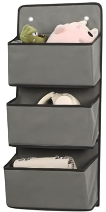 Minnhua Etagere Rangement Chambre, Rangement Suspendu avec 3 Compartiments, Etagere Suspendue avec 2 Crochets, Panier Suspendu Rangement pour Chambre, Salle de Bain, Cuisine, Van (Gris)