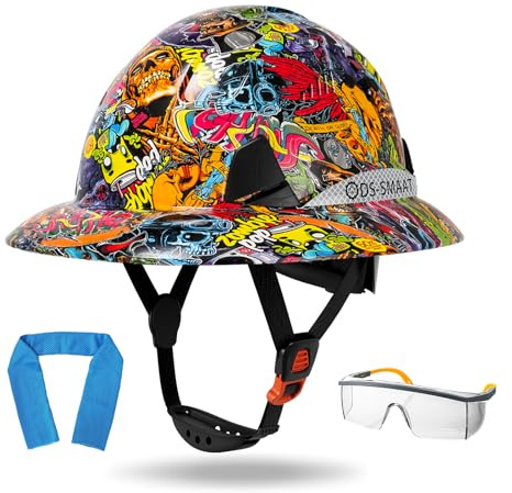 DS-SMAAT Full Brim Hard Hat Vented Cascos De Construccion 6-Point Ratchet Suspension Protective Construction Safety Helmet ANSI Z89.1&OSHA Approved Work Hardhat for Men&Women