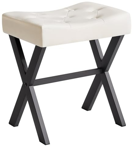 IBUYKE U-shaped PU Vanity Stool, Square Makeup Stool with X-Leg, Ottoman Seat Footrest Stool, Multi-Use as Small Side Table, for Bedroom, Living Room, White WBD019W