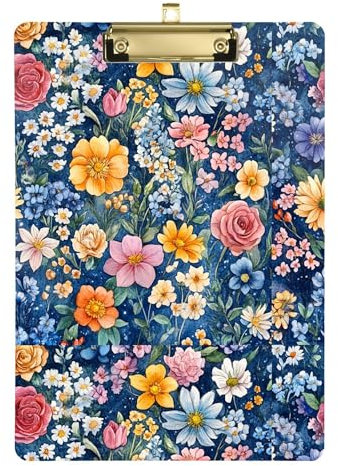Florals Klemmbrett aus Acryl, A4, 31,8 x 22,9 cm, dick, mit flachem Profil-Clip, für LKW-Fahrer, Mediziner, Bauunternehmer