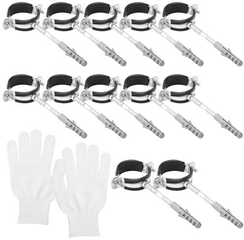 Rohrschellen 50mm 12 StüCk Schraubrohrschelle?DüBel?Stockschrauben und 1 StüCk Arbeitshandschuhe Rohrhalterung Gummieinlage mit Arbeitshandschuhe für Wasserleitungen, LüFtungsrohre
