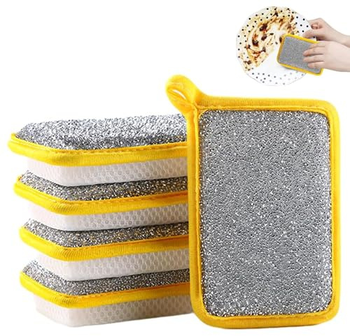 Oiieco 5 esponjas de lavado, paño de cocina de doble cara, esponja absorbente multiusos, almohadilla de limpieza de platos, herramienta de limpieza de platos de cocina