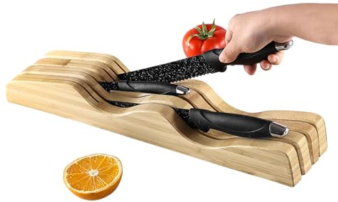 Organizador de cajones de cuchillo - Bandeja de cocina de bambú, soporte de cuchillo de madera | Inserto de bloque de almacenamiento en drawer, estante de organización de cubiertos compactos, bandeja