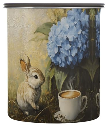 Quteprint Stainless Steel Coffee Storage Containers with Airtight Lid, Easter Cute Bunny Hyacinth Flower 17oz Food Storage Container Kitchen Canister for Tea, Coffee Beans, Ground, Sugar Storage