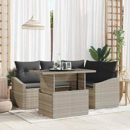 Qnhdfrt 5-teiliges Garten-Sofa-Set aus natürlichem Rattan, wetterfestes Outdoor-Loungeset in Beige für Balkon, Terrasse und Garten mit Couchtisch