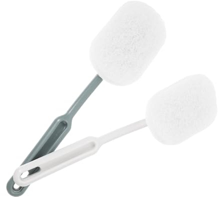 MUELODSIC 2 Piezas Cepillo de Baño con Estropajo Removible Mango Resistente Limpieza Profunda sin Rayar Inodoro Suelo Práctico y Duradero para Baño y Aseo