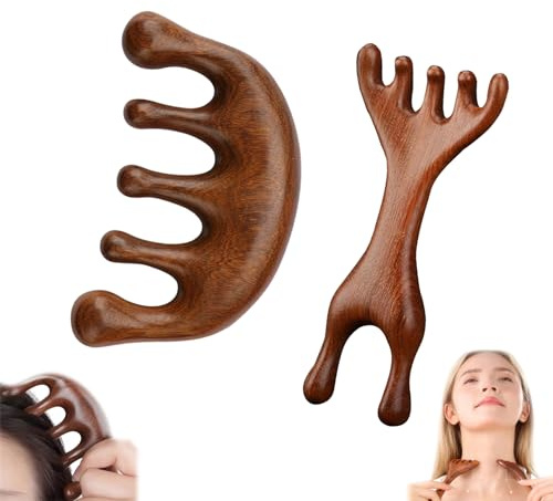 2 Stück Kopfhaut Massagebürste Holz Massagekamm Naturmaterial, tragbar für Sauerstoffmassage und Entspannung zu Hause, Büro oder unterwegs, Haarpflege und Kopfhautregeneration