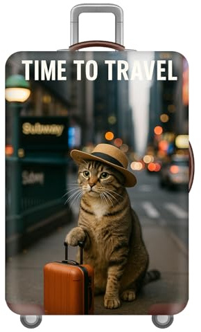 KofferhüLle,Elastische KofferschutzhüLle,Tiermotiv Druck Reise Suitcase Cover,Waschbare Staubdichte KofferüBerzug Reisekoffer HüLle Schutz Bezug SchutzhüLle,Kinder,Erwachsene (Katze,L(25-28inch))