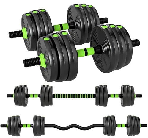 SPORTNOW Juego de Mancuernas Ajustables 3 en 1 20kg, Juego de Pesas con Barra de Conexión y Mango Antideslizante, Pesas y Mancuernas para Hombres y Mujeres, Ejercicio de Fitness, Casa Gimnasio