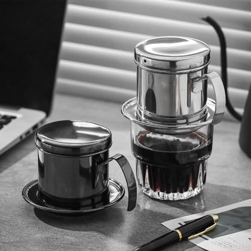 BlesConi Filtro de café vietnamita con goteo de malla fina para cafetera Moka, cafetera de acero inoxidable 304 compatible con gotero de café pequeño, plateado/negro