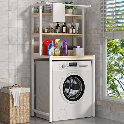 OAKVYNE Étagère au-dessus de la machine à laver, étagère de rangement à 3 niveaux, rangement au-dessus de la machine à laver et du sèche-linge, étagère pour machine à laver Blanc