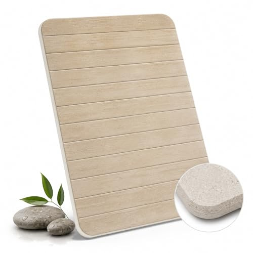 mavife Alfombra Diatomita Baño 60x39 cm Alfombrilla de Piedra Absorbente de Secado Rápido – Antideslizante, Antihumedad, para Ducha y Lavabo – Efecto Madera