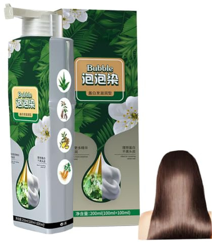 Teinture capillaire végétale naturelle, crème de teinture capillaire végétale à bulles 100 ml, couleur pour couverture grise douce pour le cuir chevelu hommes femmes, marron