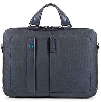 PIQUADRO Pulse Cartella organizer a due manici porta PC, Pelle e tessuto, Blu, 15.6 a due scomparti