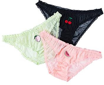 HAIBI Femme Culotte Slips Lot De 3 Dames Culottes en Dentelle Sexy Tentation Slips Taille Basse Femme Transparente Fruits Broderie Filles Douces sous-Vêtements