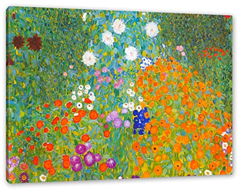 Pixxprint Gustav Klimt - Bauerngarten, Weiß, Größe: 80x60cm, Leinwandbild, fertig gespannt, Wandbild, Dekoration, Kunstdruck, kein Poster