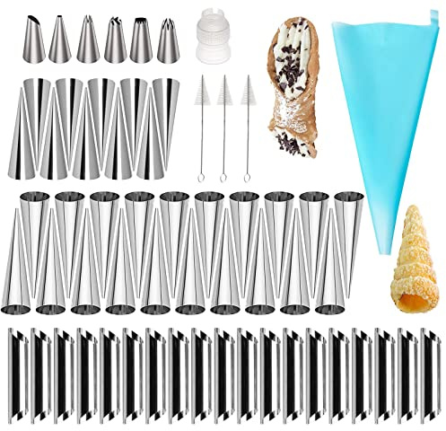 Cannoli Röhrchen, FantasyDay 50 Stück Schillerlockenform aus Edelstahl Schaumrollen Hörnchen Sahnerollen Schaumrollenformen mit Reinigungsbürst - Kuchen Spritztüllen Spirale Horn Backform Backzubehör