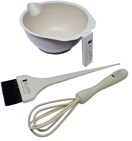 Kumi Wheat Eco-Friendly Oatmeal 3 Piece Tint/hair dye Set - Non-Slip Bowl, Large Brush & Whisk, this hair dye bowl and brush kit is ideal for professional or home use. Ideal home kit.
