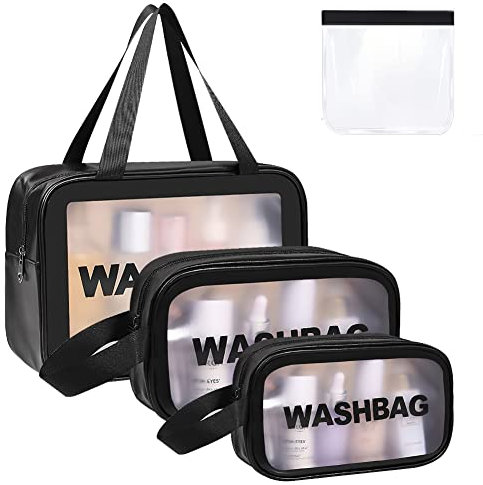 Aucuu Borse Da Toilette Trasparente, 4 Pezzi Beauty Case Trasparente, PVC Trousse da Viaggio Impermeabile, Borsa Cosmetici da Viaggio, Cosmetici Trucco Portatile per Bagno, Piscina, Viaggio, Aereo