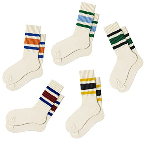 Fszsaa Fun Novelty Socks for Women - Striped Retro Crew Sporty Calf Socks, Casual Cotton, Multicolor, One Size, 5 Pack