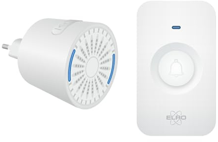 ELRO DB2000 Funk-Türklingel-Set - mit kompakten Plug-In-Empfänger - Reichweite 200 Meter - IP65 wasserdicht - 64 Melodien - Weiß