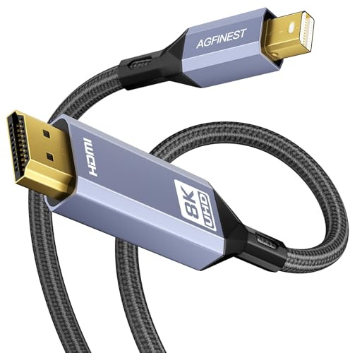 AGFINEST 8K Mini DisplayPort auf HDMI Kabel, Mini DP auf HDMI 2.1, 8K@60Hz, 4K@120Hz, Unterstützt Dolby, HDR, FreeSync, VRR, Kompatibel mit Thunderbolt 1/2 Geräten und Monitoren (2M)
