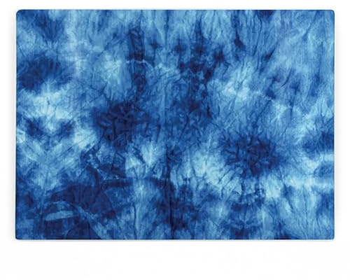 Blue Tie Dye Large Rectangular Glass Worktop Protector - Artist Textile Style Gifts - Smooth Kitchen Chopping/Cutting Board Worktop Saver with Non-Slip Feet 39cm x 28.5cm (15 x 11)