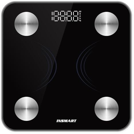 INSMART Personenwaage Digital, Waage Personen mit Bluetooth Körperanalysewaage, Körperfettwaage für BMI, Gewicht, Pulsschlag, Wasser, Protein, Körperfett und Muskelmasse 180 kg/400 lbs