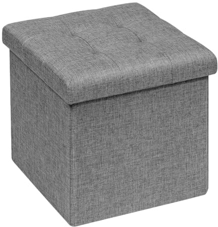 Bonlife Ottoman Storage Stool Cube - Small Footstool Seat,Grey 32x32x32cm