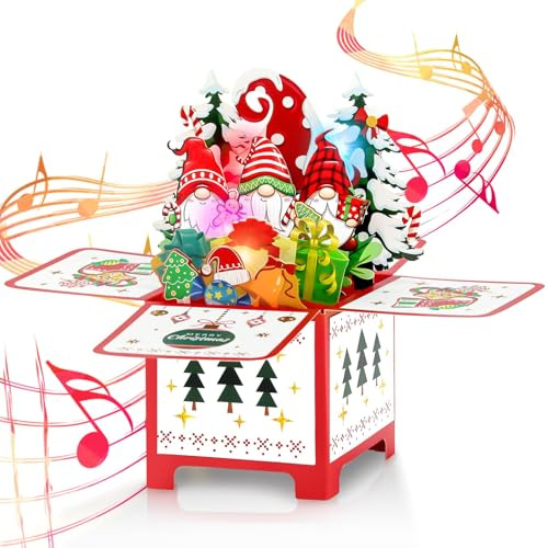 3D Weihnachtskarten Pop Up Karte mit Musik und Licht Weihnachtsmann Weihnachtsbaum Festliche Weihnachtskarte Umschlag Traditionelle Papierkunst Dekoration für Erwachsene Freunde Geschenkidee