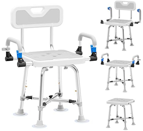 Shower Chair for Seniors Elderly Handicap Disabled Or Bariatric Adults Heavy Duty 500 Lbs Bench Seat for Inside Shower Stall and Bathroom Bath Tub with Arms and Back Adjustable Stool Chairs