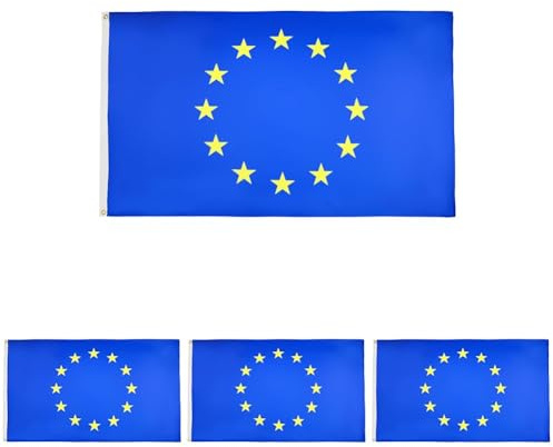 AZ FLAG - Drapeau Europe - 150x90 cm - Drapeau Européen - Union Européenne - Ue 100% Polyester Avec Oeillets Métalliques Intégrés - Pavillon 110 g (Lot de 4)