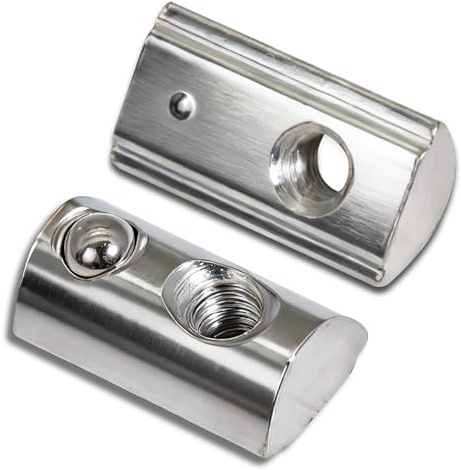 KINETOX 50 stycken spårstenar M5 T-spårsten med fjäderkula 30-serien förnicklat kolstål, insats, glidmutter lämplig för aluminiumprofiler, 3D-skrivare, CNC-montering och gör-det-själv-projekt
